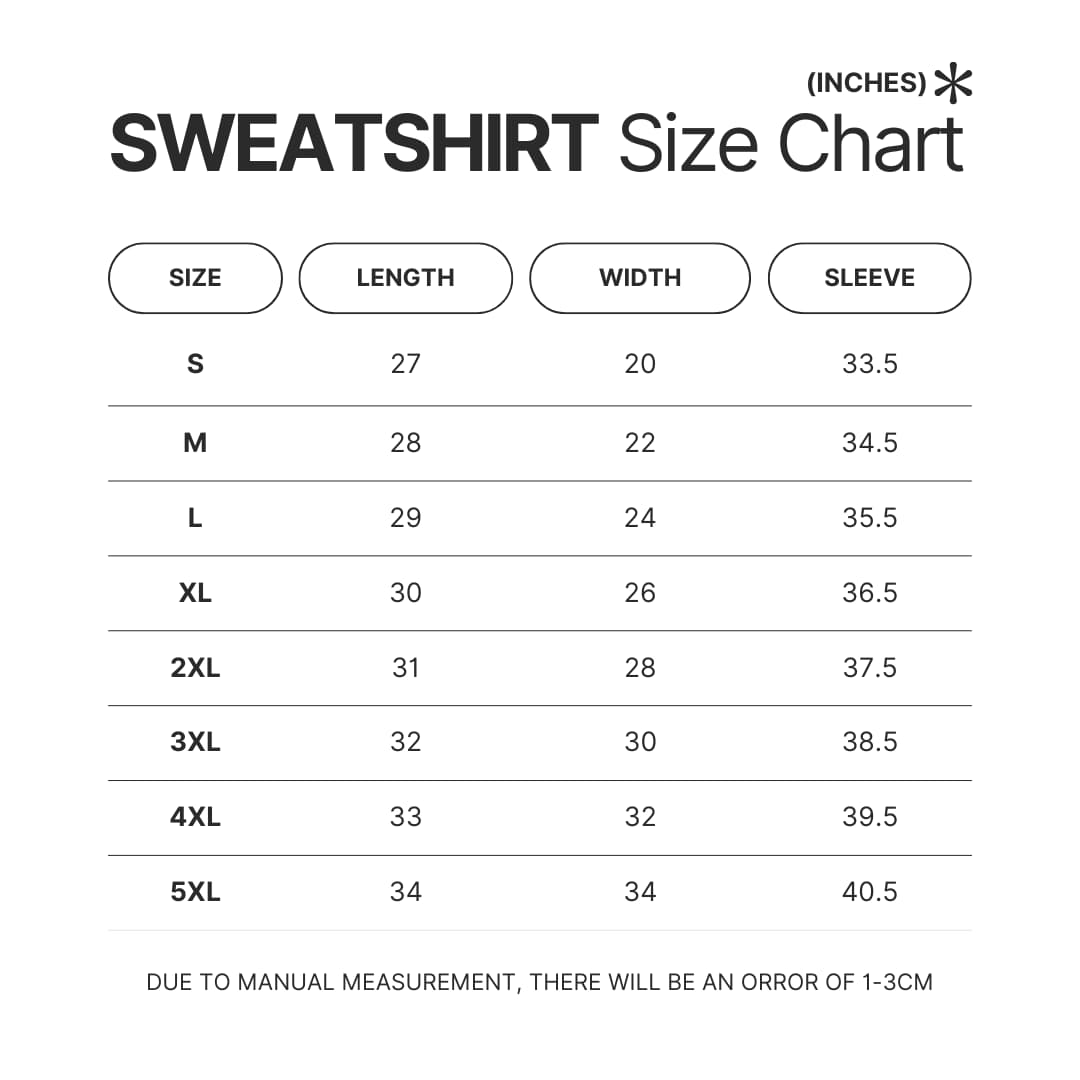 Sweatshirt Size Chart - Heaven Officials Blessing Merch